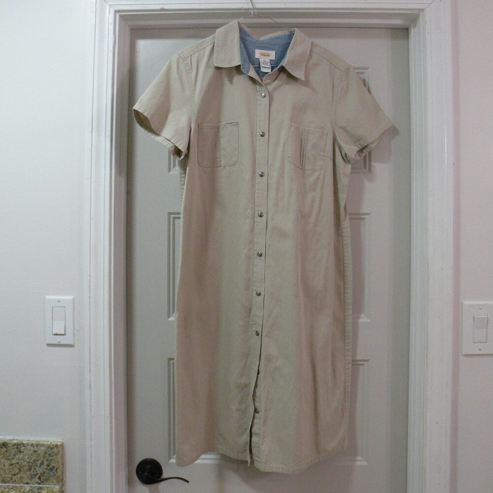 Talbots_12_used_khaki long button dress with chest pockets